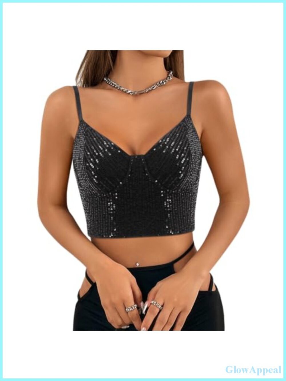 Sequin Crop Top Spaghetti Strap Backless Party Tank Top